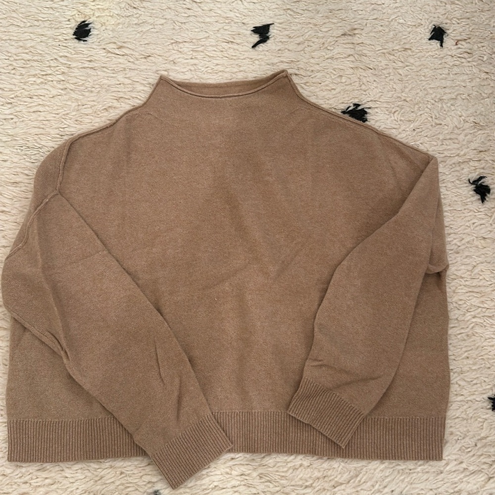 Anthropologie The Alani Cashmere Mock-Neck Sweater by Pilcro in Honey Tan